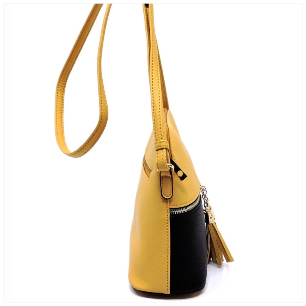 Champagne Silver Tassel Zip Dome Crossbody Bag - Picture 3 of 7